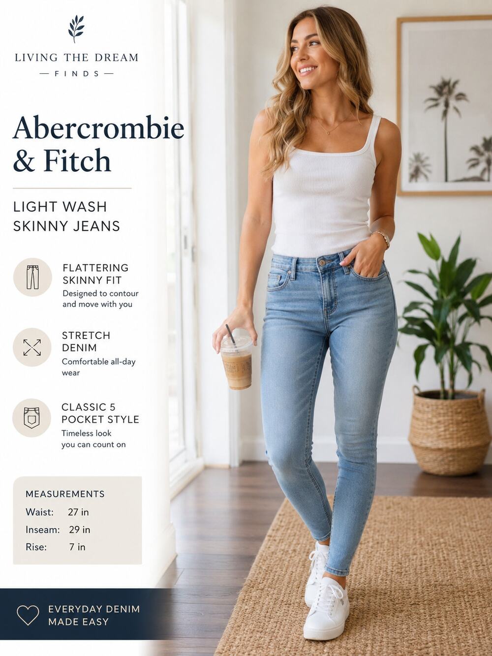 Abercrombie & Fitch Women's Light Wash Skinny Jeans Size 4L Stretch Denim
